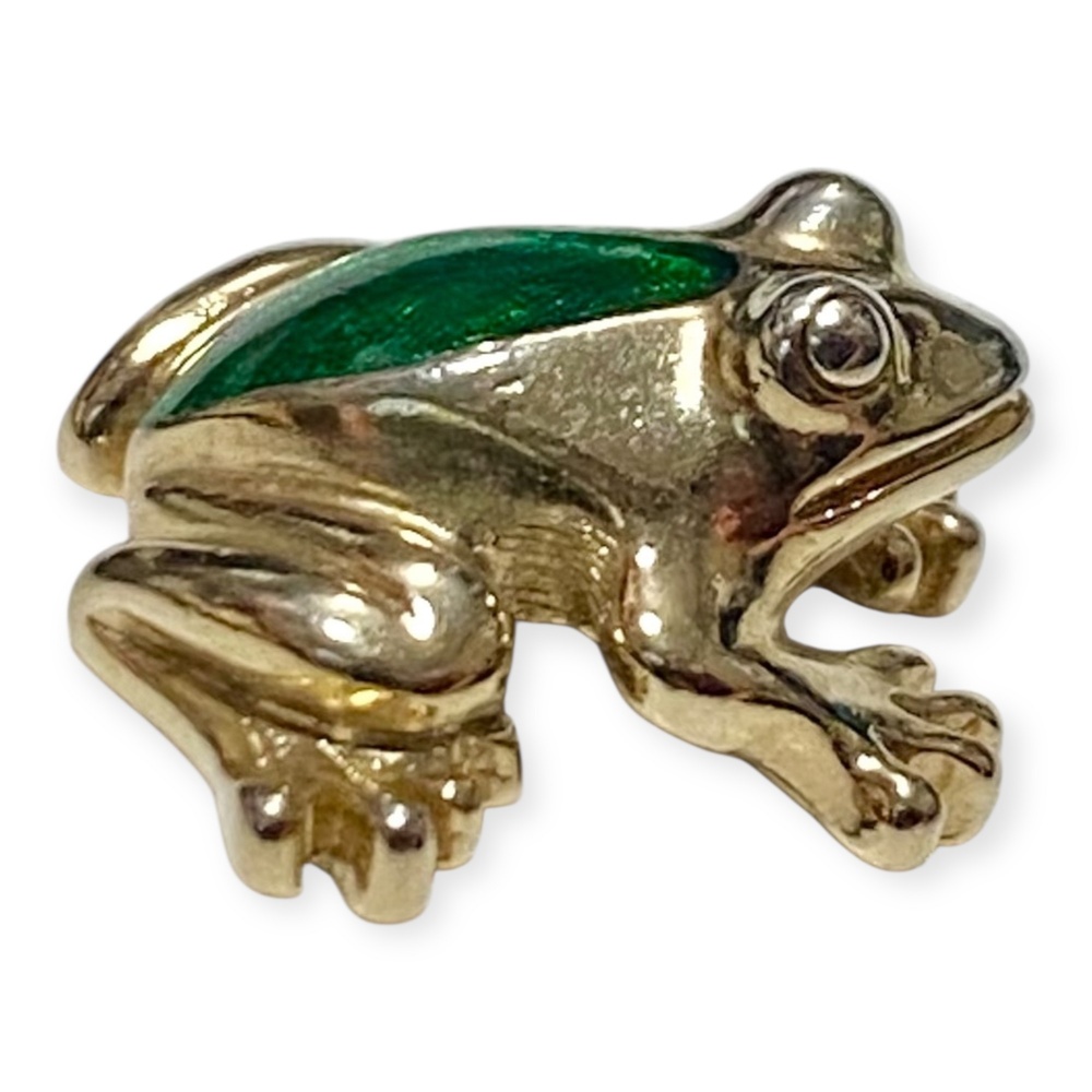 Vintage Avon Frog Pin Brooch Gold Tone Green Enamel Signed Jewelry